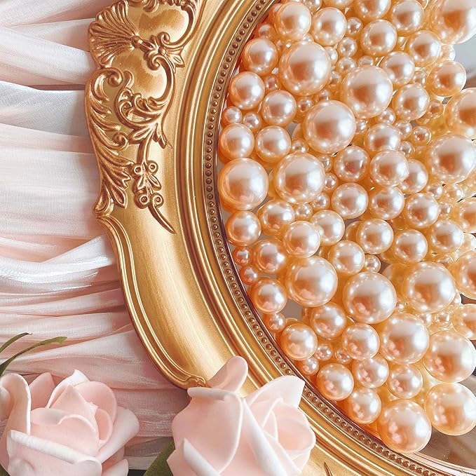180PCS Champagne Beads for Centerpieces Vases, No Hole Polished Pearl Makeup - Image 4