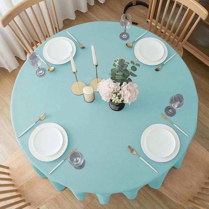Biscaynebay Round Tablecloth 60 Inch-Auqa Blue Outdoor Fabric Table Cover-Small - Image 3