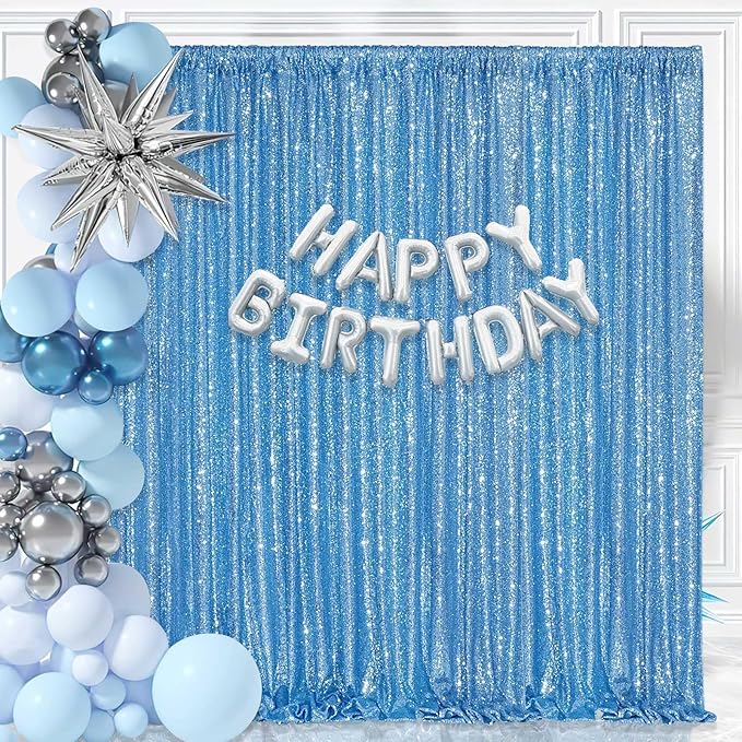 Baby Blue Sequin Backdrop Curtain 7ft x 7ft Glitter Photo Background - Image 5