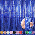 Crosize 4 Pack 3.3 x 9.9 ft Dark Blue Foil Fringe Curtains Party Decorations by Crosize
