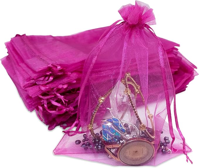 TheDisplayGuys 48-Pack 6x8 Hot Pink Sheer Organza Gift Bags by TheDisplayGuys