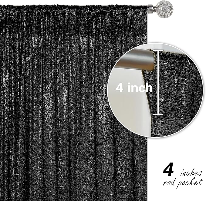 Black Sequin Backdrop Curtain 2 Pieces 2FTx8FT Glitter Photography Backdrop - Image 5