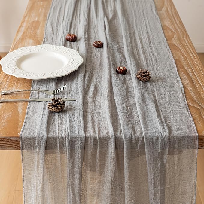 Grey Gauze Rustic Cheesecloth Table Runner 120 Inch 10 FT - Image 3