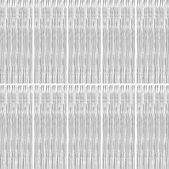 BTSD-home 10 Pack Silver Foil Fringe Curtain, Metallic Photo Booth Backdrop by BTSD-home