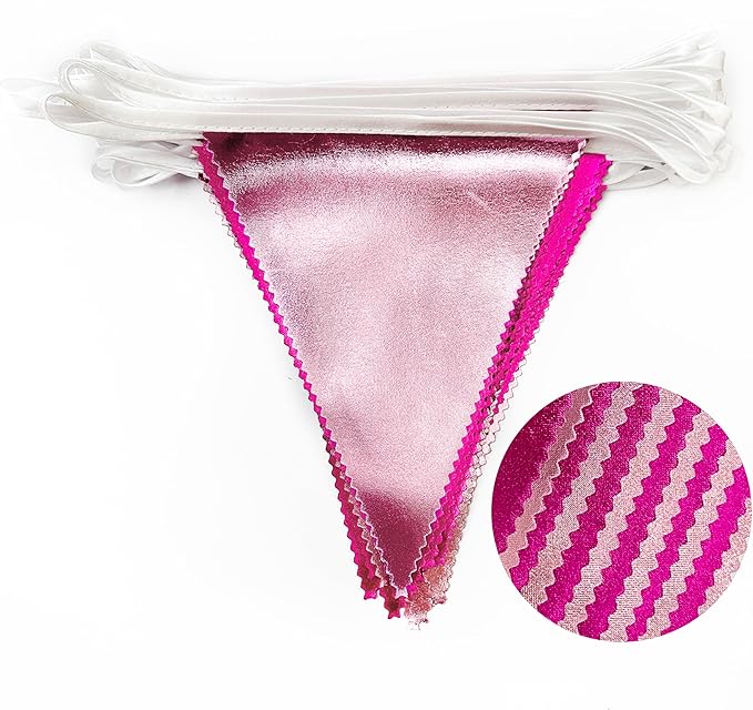 Hot Pink Party Decorations Metallic Fabric Gradient Pink Triangle Pennant - Image 3