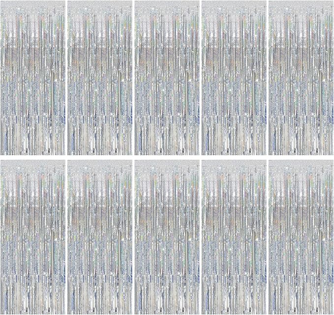 Tinsel Curtain Party Backdrop Silver Birthday Decorations 10 Packs Glitter Foil by KEJ
