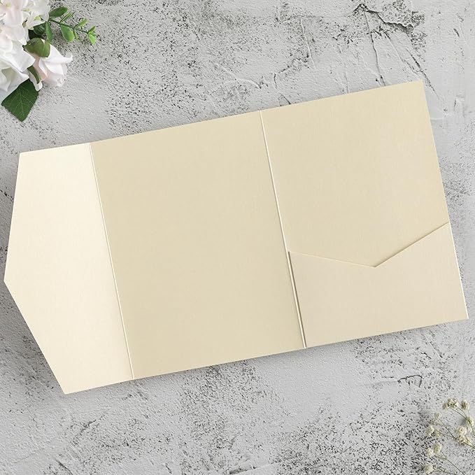 20 PCS Champagne Tri-fold Laser Cut Wedding Invitation Pockets - Image 4
