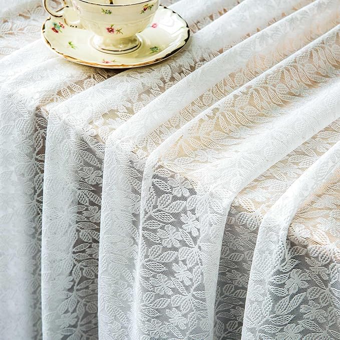 Lace Tablecloth Leaf Pattern Warp Knitting Fabric Solid White Rectangle/Oblong - Image 4