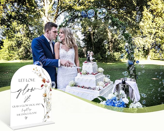 Boho Floral Let Love Glow Sign, 6 x 8 Inch White Arch Acrylic Wedding Sign - Image 6