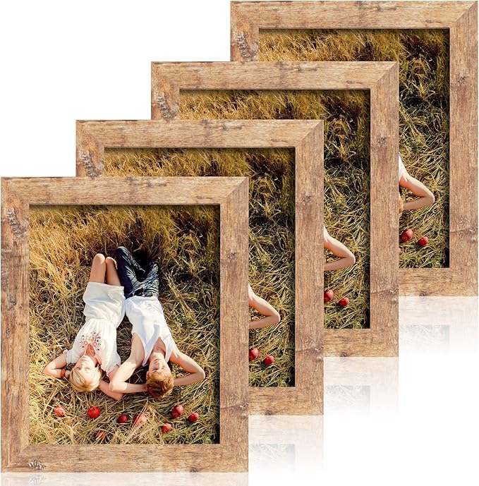 8x10 Picture Frame Set of 4, High Definition Real Glass Rustic Brown Frame by iRahmen
