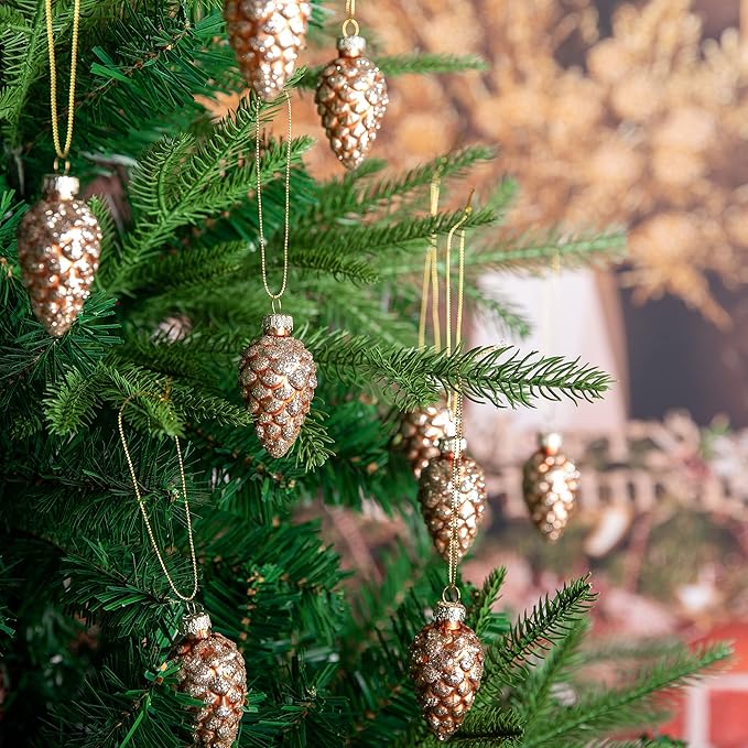 Watayo 12 Pcs Christmas Pinecone Glass Ornaments- Fall Hanging Pine Cone - Image 7
