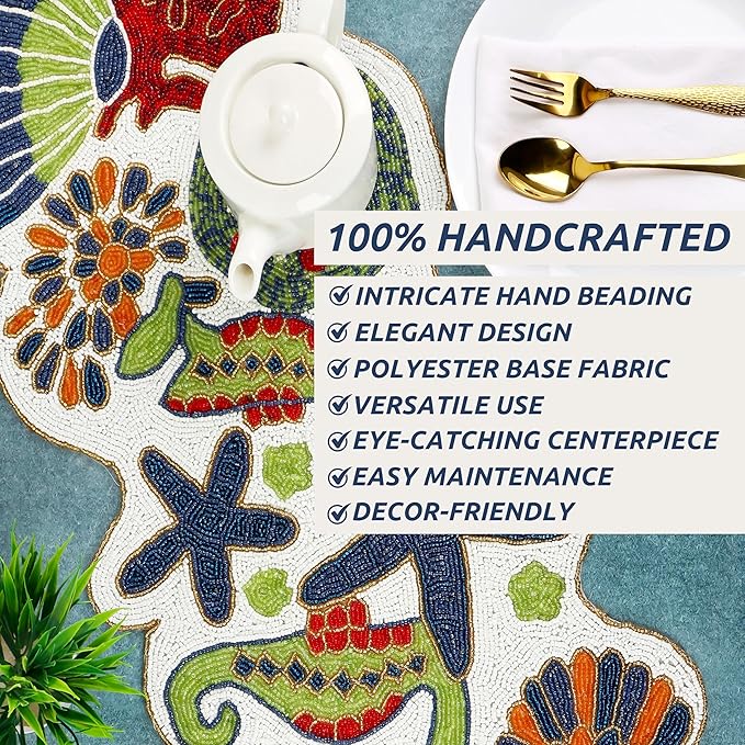 Handmade Beaded Coastal Table Runner -36" Ocean Theme Table Decor - Image 5