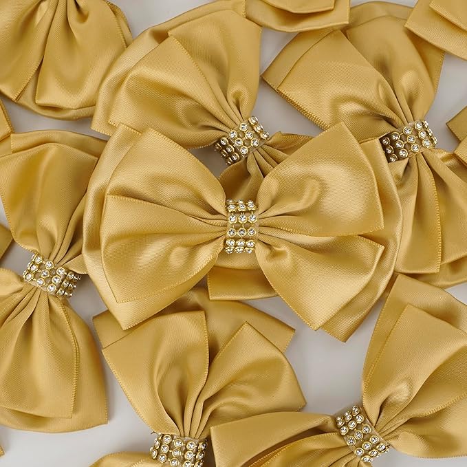 Gold Bows 4'' Premade Satin Ribbon Bow, Gift Bows - Image 4