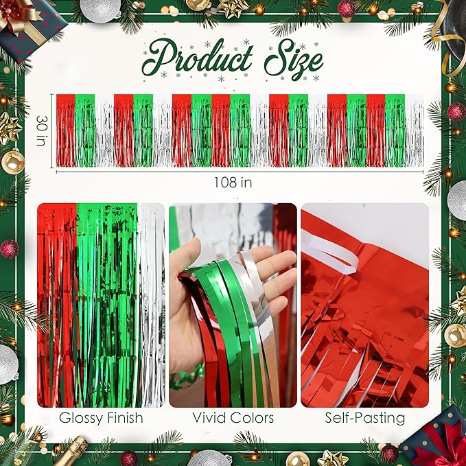 2 Pack Christmas Table Skirts, 29x108" Red & Silver & Green Metallic Foil - Image 3