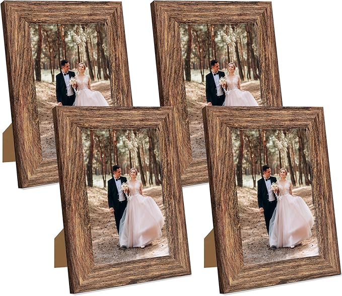 5x7 Picture Frame Set of 4, High Definition Glass Brown Frame, 5 x 7 Wood by iRahmen