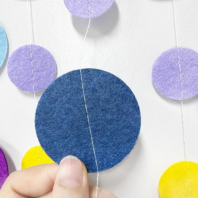 Oh Happy Day Decorations Navy Blue Yellow Purple Pink Boho Felt Circle Dot - Image 4