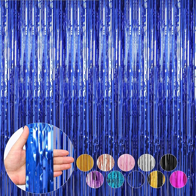6 Pack Dark Blue Foil Fringe Curtains Streamers Party Decorations 3.3 x 8.2 ft by Profasion