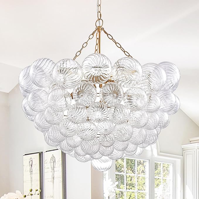 Nordic Bubble Ball Swirled Glass Chandelier, Diam 31" Gild Gold and Clear by LongreeLightFixture