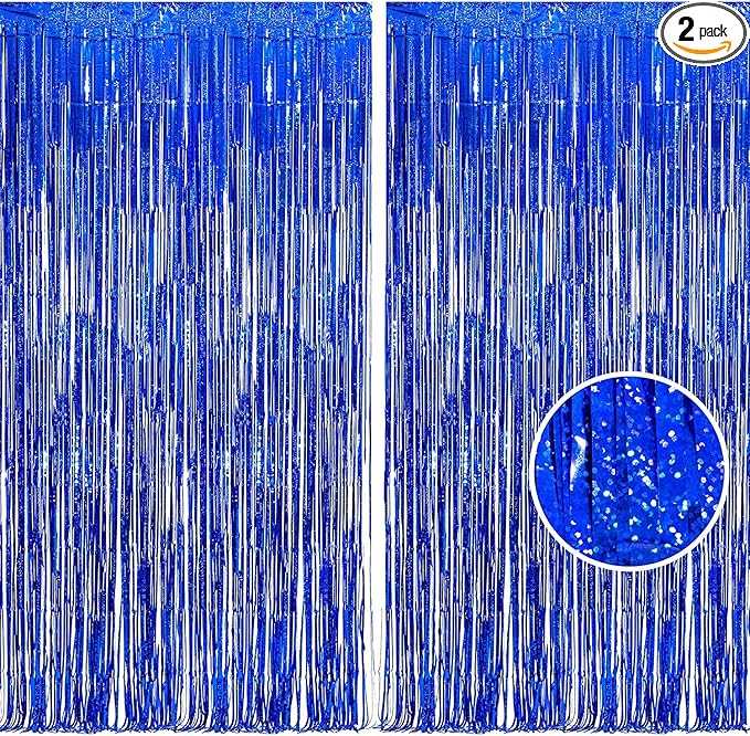 BRAVESHINE Blue Tinsel Foil Fringe Curtains by BRAVESHINE