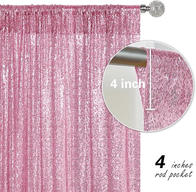 Pink Sequin Backdrop Curtain 2 Pieces 2FTx8FT Glitter Photography Backdrop - Image 5