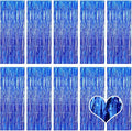 10 Pack Blue Backdrop Curtain 3.2ft x 8.2ft Metallic Tinsel Foil Fringe by Ohiyoo