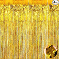 4 Pack Gold Foil Fringe Curtain Backdrop, 3.28Ft x 9.84Ft Metallic Tinsel Foil by Unknown