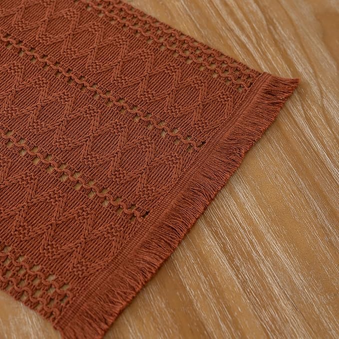 Boho Rust Table Runner for Home Decor 12x48 Inches Farmhouse Macrame Burlap - Image 6