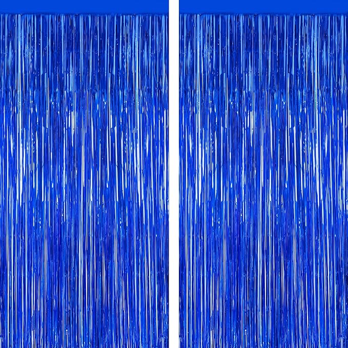2 PCS Tinsel Backdrop, 3.28 FT x 7.05 FT Dark Blue Backdrop Curtains, Metallic by ZATAYE
