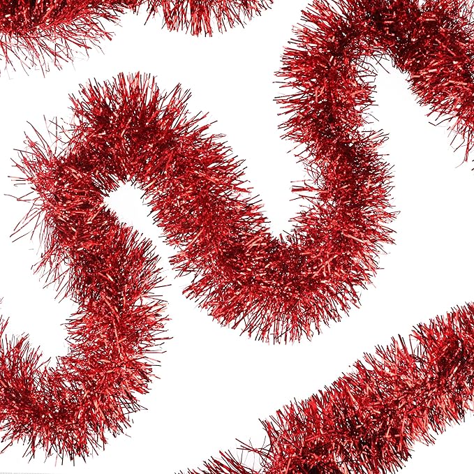 32.8 Ft Red Christmas Tinsel Garland Metallic Shiny Tassle Banner Wall Hanging by SHUYITT