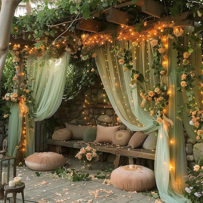 Fomcet Sage Green Tulle Backdrop Curtains - Image 7
