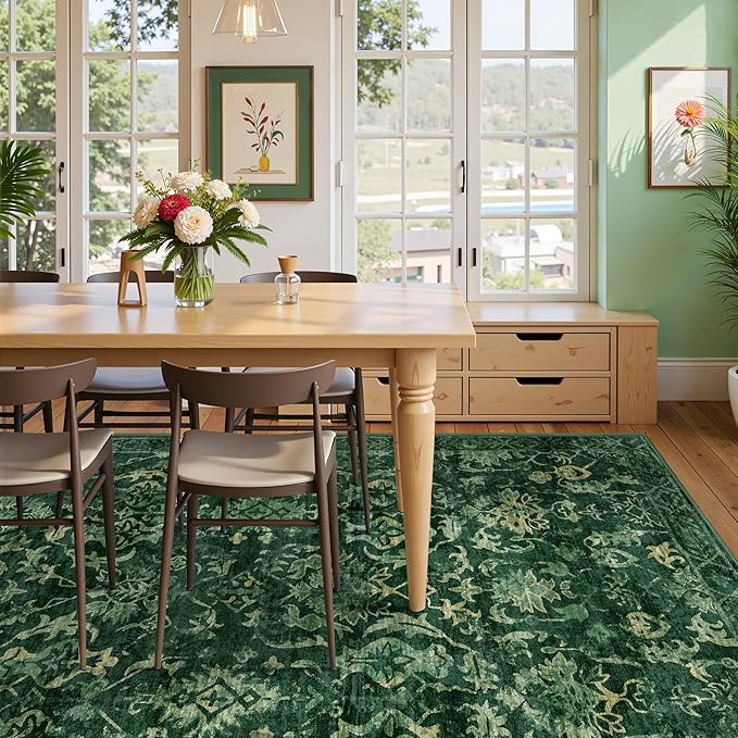 Dark Green Area Rugs 8x10 Rugs for Living Room, Traditional Washable Rugs for - Image 5