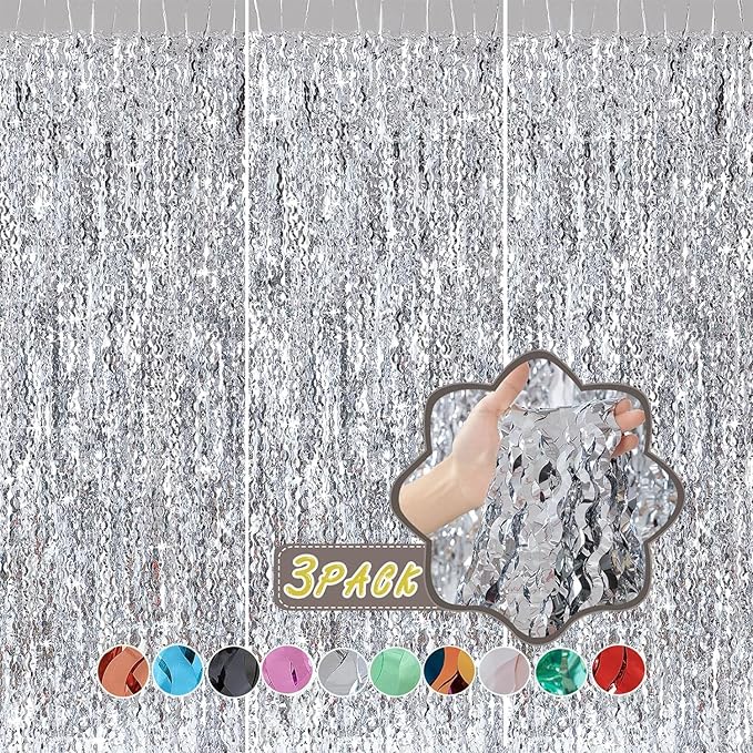 3 Pack Wave Silver Tinsel Curtain - Image 2