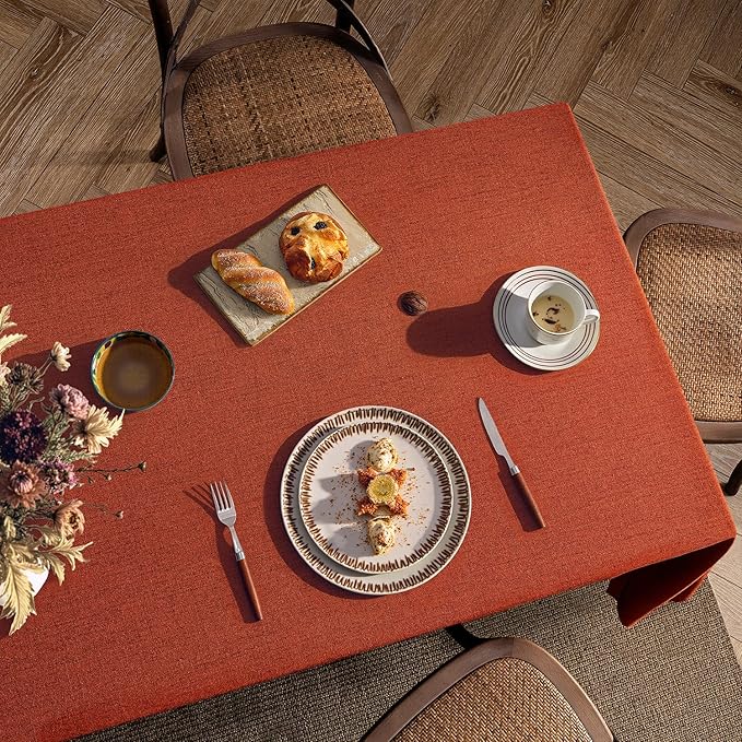 MIULEE Burnt Orange Linen Tablecloth 52x70 Inch Rectangle Table Cloth Waterproof - Image 7