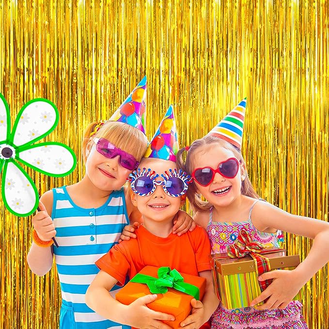 BTSD-home 10 Pack Gold Foil Fringe Curtain, Metallic Photo Booth Backdrop - Image 4