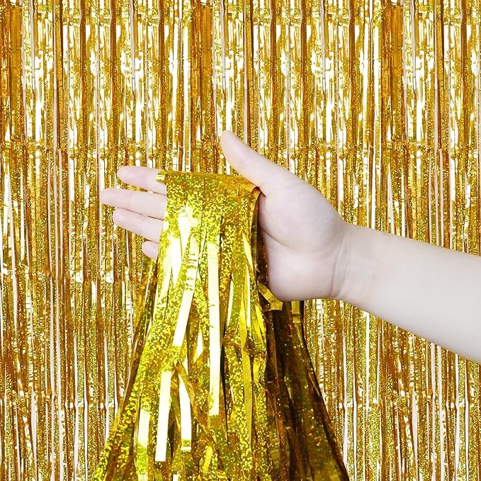 QRabbit 4 Pack Foil Fringe Curtains, Backdrop Curtain - Image 3