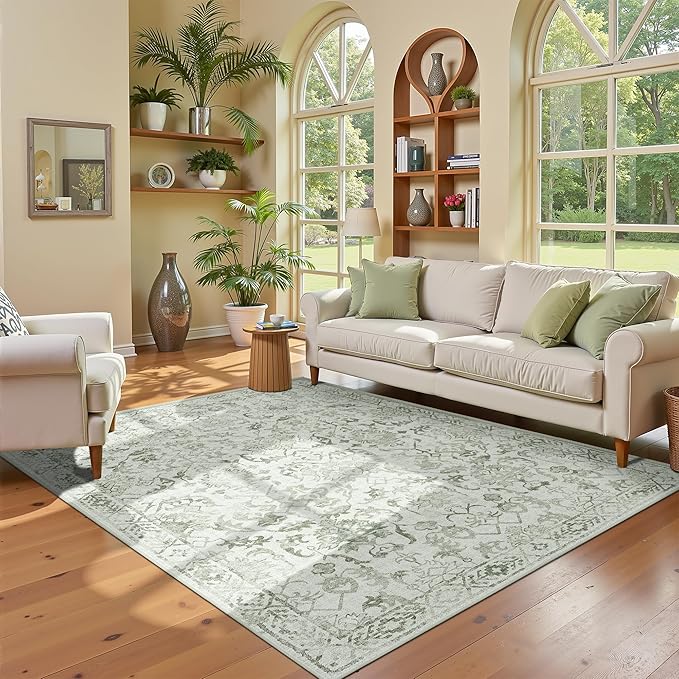 Sage Vintage Area Rug 3x5 for Living Room Bedroom, Washable Distressed - Image 3
