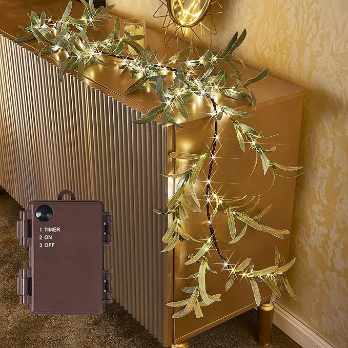 Birchlitland Lighted Olive Garland Battery Operated by Birchlitland