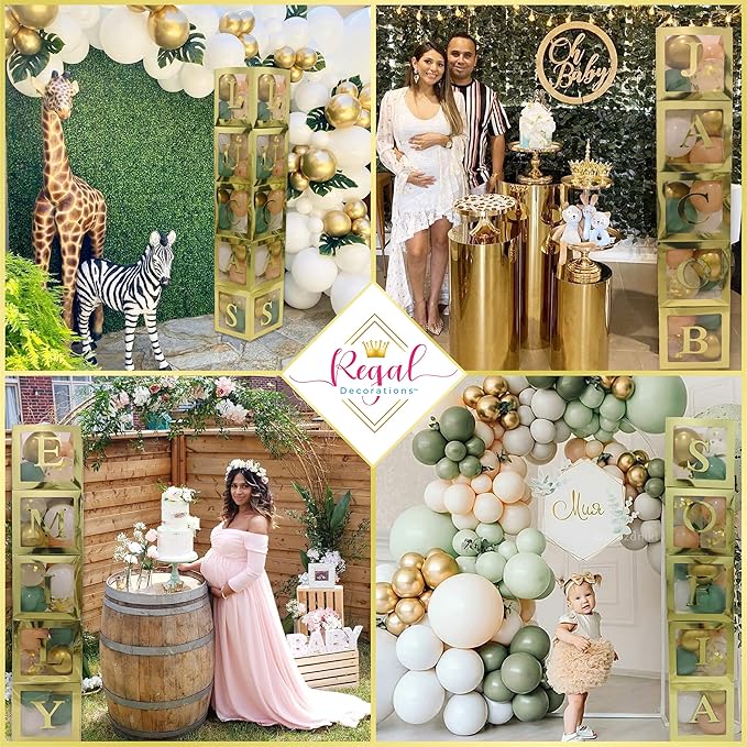 96 PC Bridal Shower Decorations Balloon Boxes Gold- Transparent Block - Image 6
