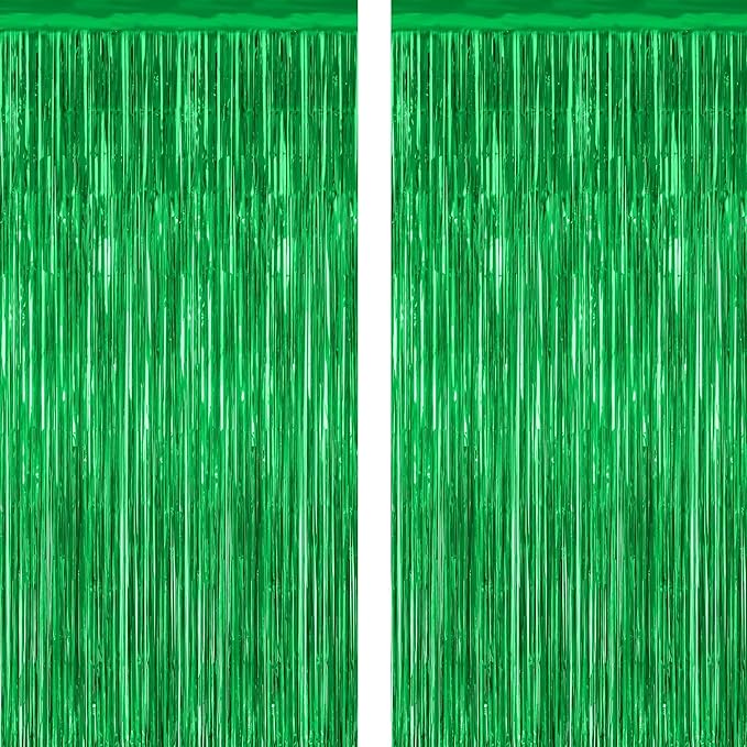 2 Pack Tinsel Backdrop, 3.28 FT x 7.05 FT Green Party Decorations, Metallic by ZATAYE