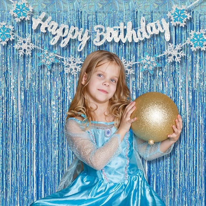 BRAVESHINE Light Blue Tinsel Foil Fringe Curtains - Image 6