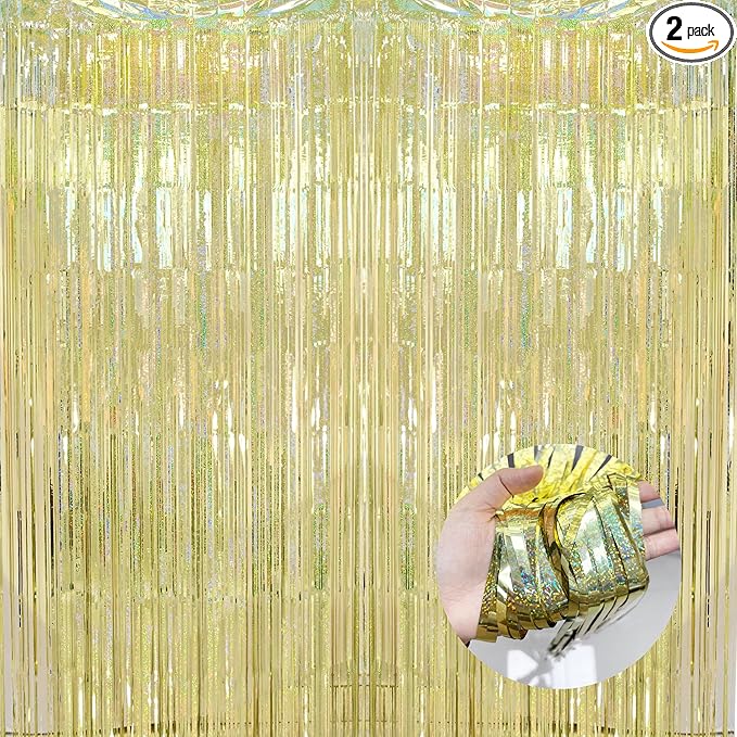 BRAVESHINE Gold Tinsel Streamers Party Backdrop by BRAVESHINE