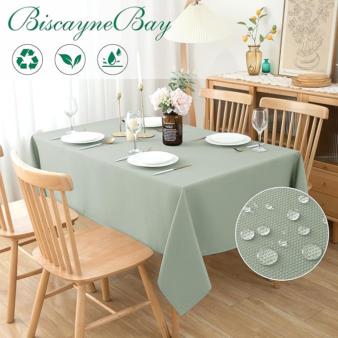 Biscaynebay Square Tablecloth 54x54 Inch-Sage Card Fabric Table Cover-Small - Image 3