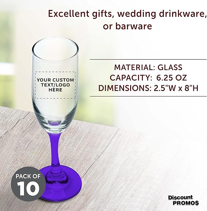 DISCOUNT PROMOS Custom Premiere Champagne Flutes 6.25 oz. Set of 10, - Image 4