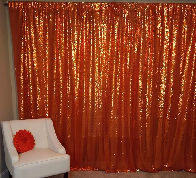 Orange Sequin Backdrop Curtains 1 Panel 10FTx10FT Glitter Orange Photo Backdrop - Image 5