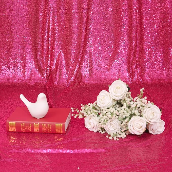 Poise3EHome 2Pcs 3Ft x 8Ft Hot Pink Sequin Backdrop Curtain, Glitter - Image 5