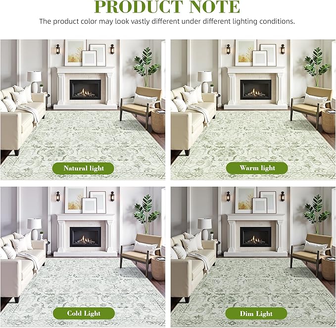 Deerly Sage Rugs 8x10 for Living Room Soft Non-Slip, Large Vintage Area Rug - Image 5