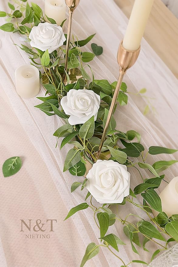 N&T NIETING Artificial Flowers 50pcs Real Touch White Flowers Artificial Roses - Image 3