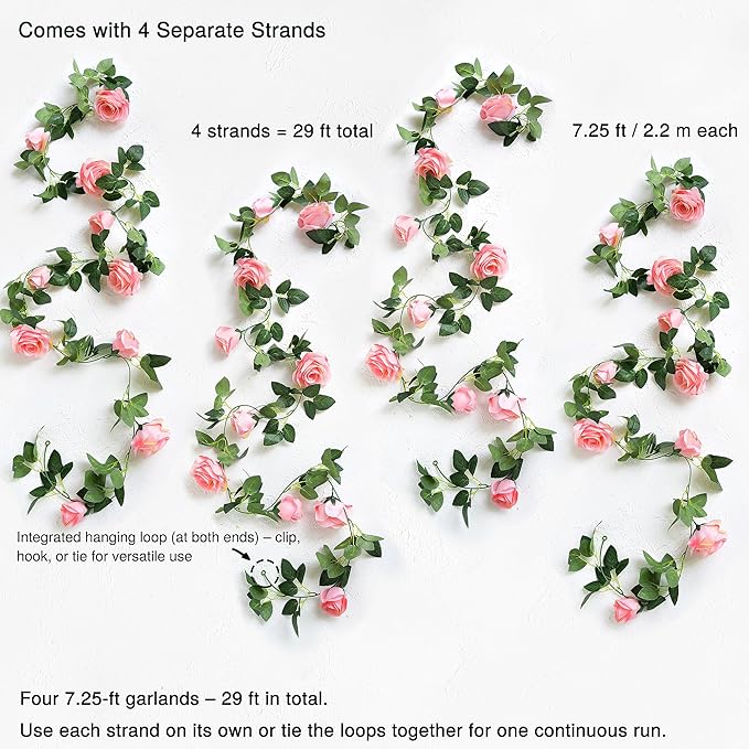 FiveSeasonStuff 28 Ft 4 Rose Silk Flower Garlands Artificial Flowers Decoration - Image 6