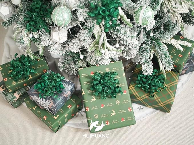 HUIHUANG Green Christmas Bows for Gift Wrapping Curly Gift Bow 5 inch x 8 - Image 6