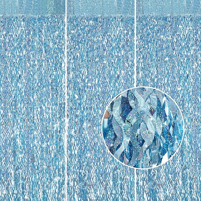 3 Pack 3.3 ft x 6.6 ft Tinsel Foil Fringe Curtain Blue by CYLMFC